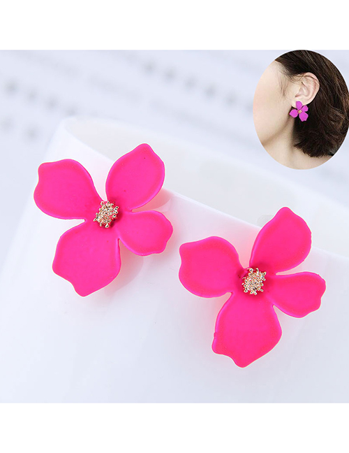 Sweet Plum Red Flower Shape Design Pure Color Earrings