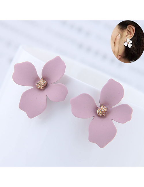 Sweet Pink Flower Shape Design Pure Color Earrings