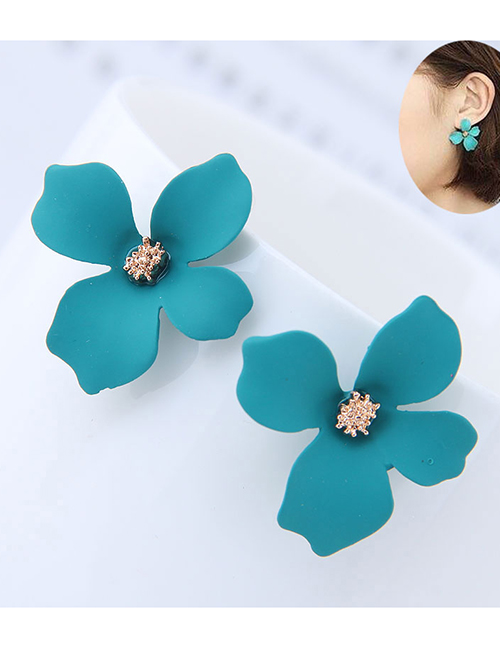Sweet Pale Blue Flower Shape Design Pure Color Earrings