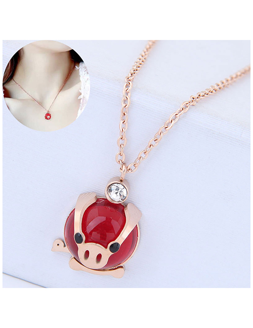 Fashion Rose Gold Samll Pig Shape Pendant Decorated Necklace