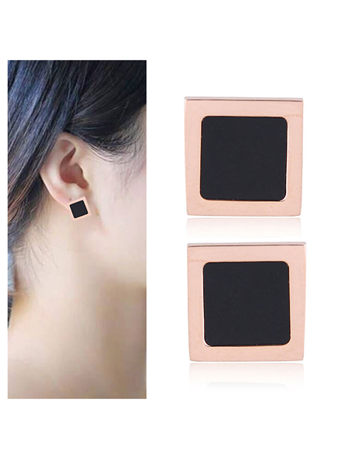 Fashion Black Square Shape Decorated Earrings