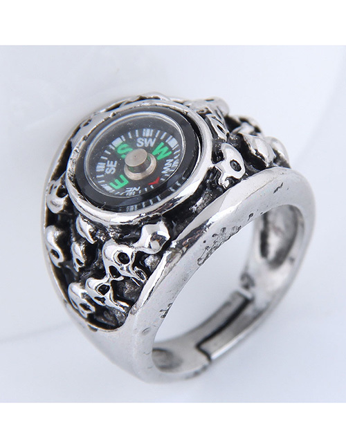 Fashion Silver Metal Skull Clock Ring