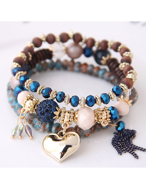 Fashion Navy Blue Water Drop Heart Tassel Bracelet
