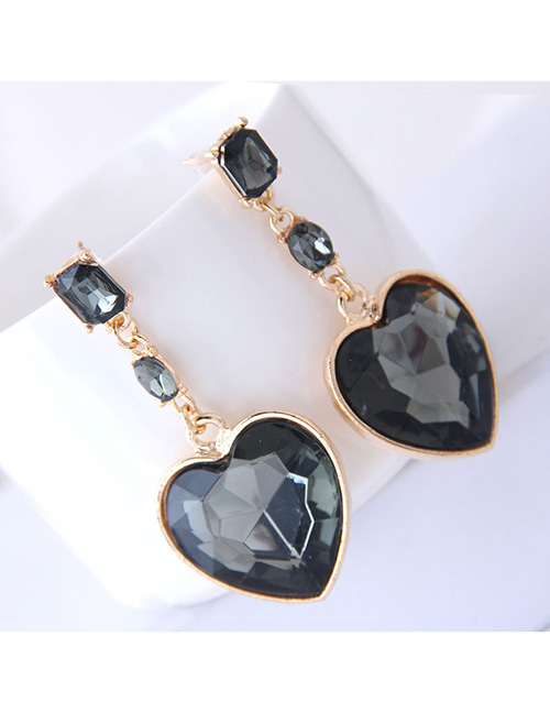 Fashion Black Metal Simple Gemstone Heart Stud Earrings