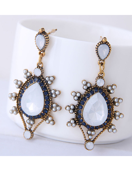 Fashion White Gorgeous Gemstone Drop Earrings