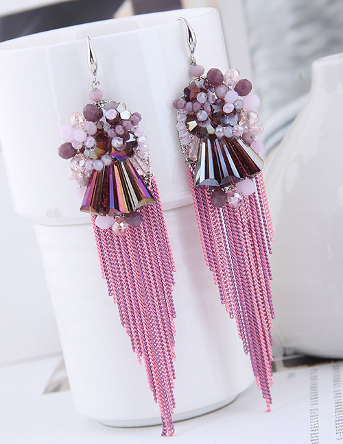 Fashion Pink Crystal Tassel Earrings