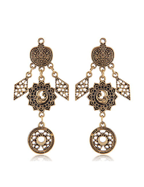 Fashion Gold Metal Openwork Flower Earrings