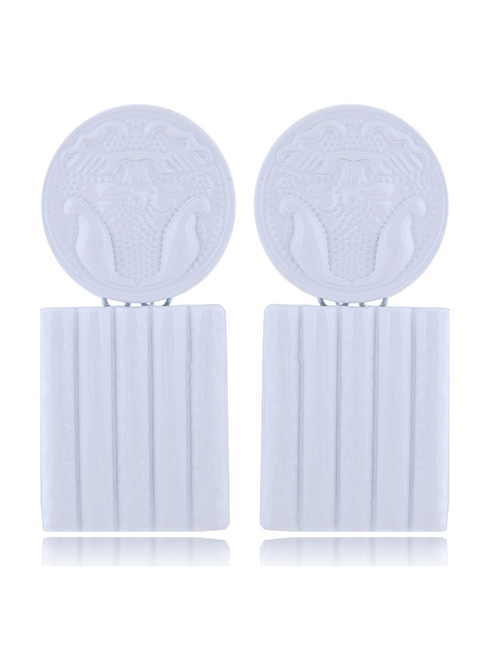 Fashion White Metal Contrast Color Flower Carving Badge Square Earrings