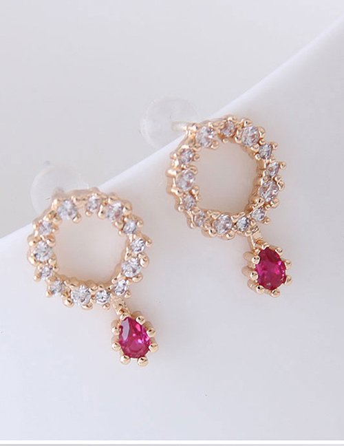 Fashion Gold  Silver Needle Copper Inlaid Zircon Ring Drop Earrings