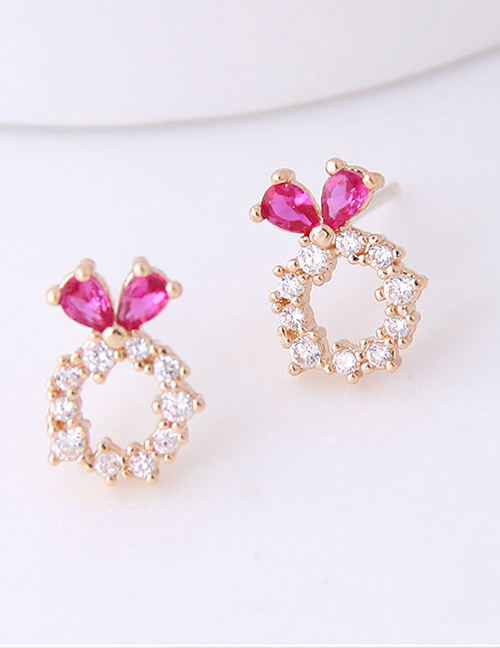 Fashion Gold  Silver Needle Copper Inlaid Zircon Love Ring Stud Earrings