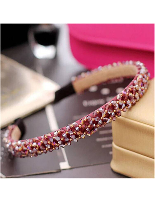 Fashion Red Crystal Female Beaded Woven Wide Headband