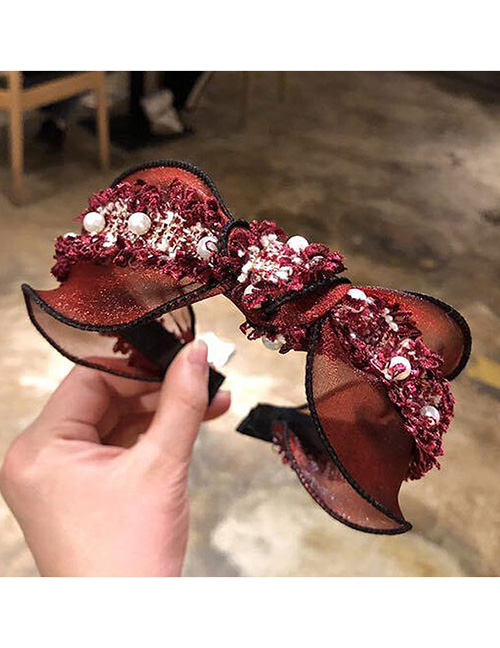 Fashion Red Wine Lace Cross Wide-brimmed Headband