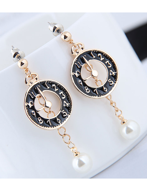 Fashion Black Clock Earrings