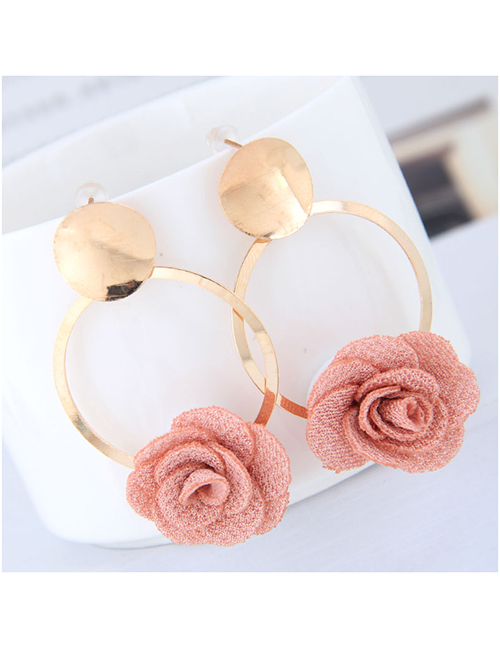 Fashion Pink Metal Fabric Small Flower Earrings