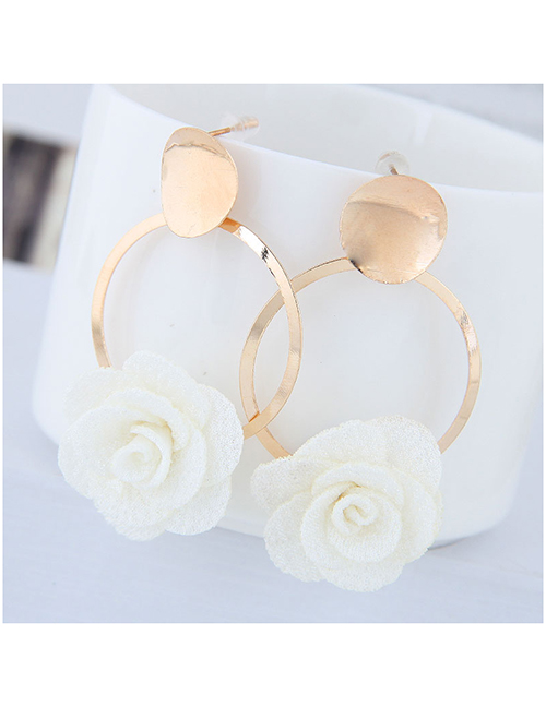Fashion White Metal Fabric Small Flower Earrings