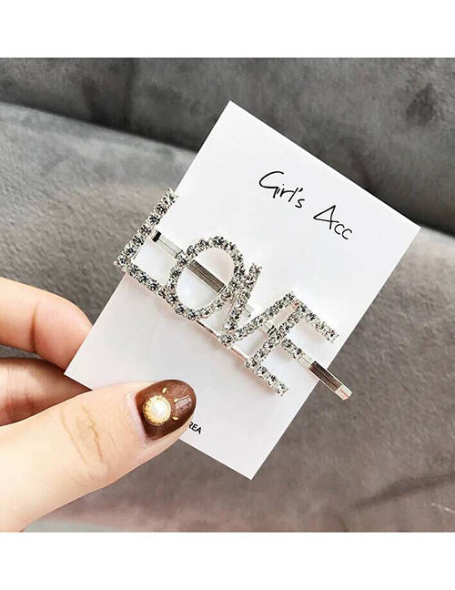 Fashion Silver Letter Flash Diamond Letter Hairpin