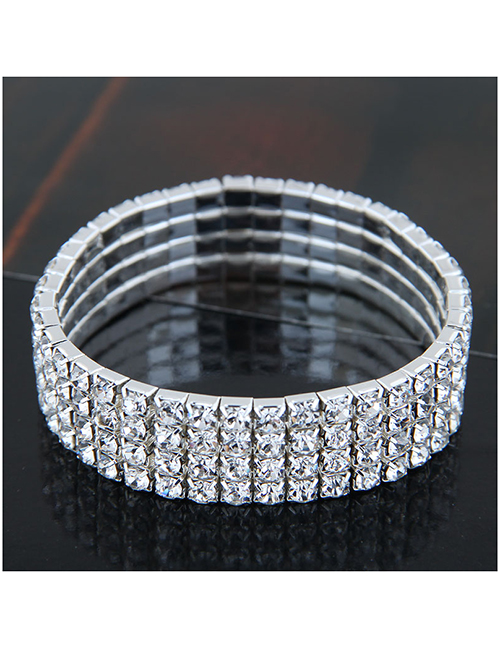 Fashion Silver (four Rows) Metal Diamond Bracelet