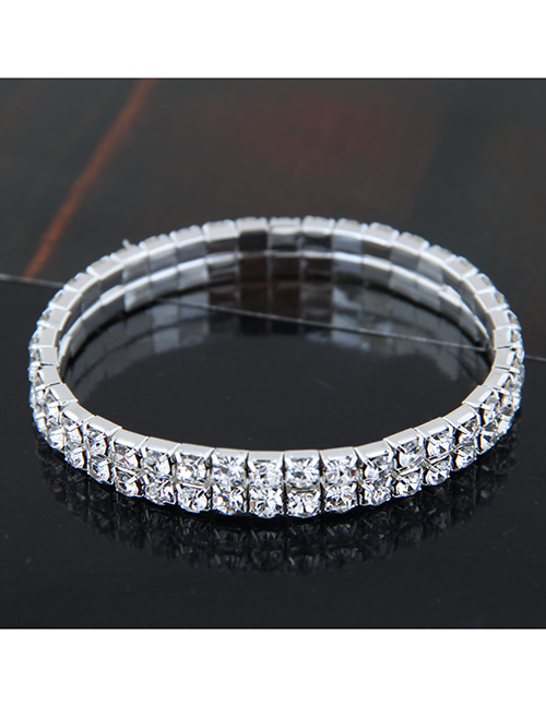 Fashion Silver (two Rows) Metal Diamond Bracelet
