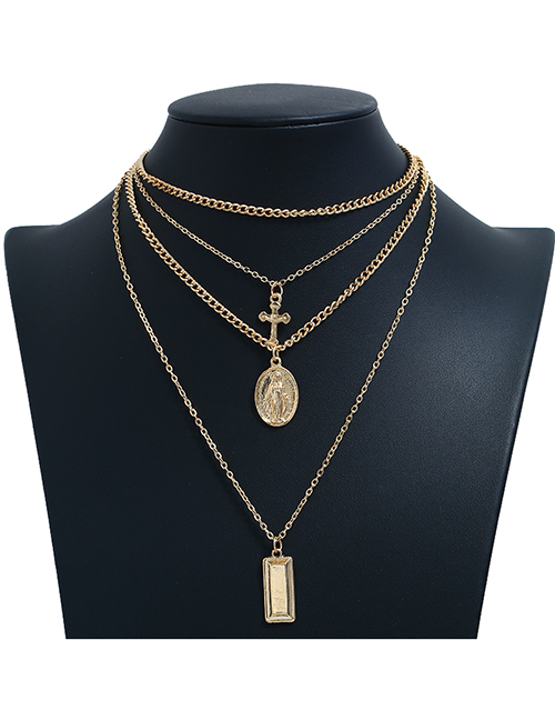 Fashion Gold Metal Cross Multilayer Necklace