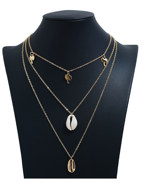 Fashion Gold Metal Seashell Multi-layer Necklace