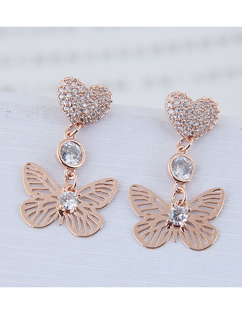 Fashion Gold  Silver Needle Love Butterfly Stud Earrings