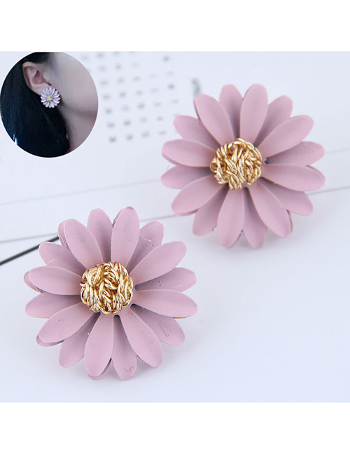 Fashion Light Purple Metal Flower Earrings