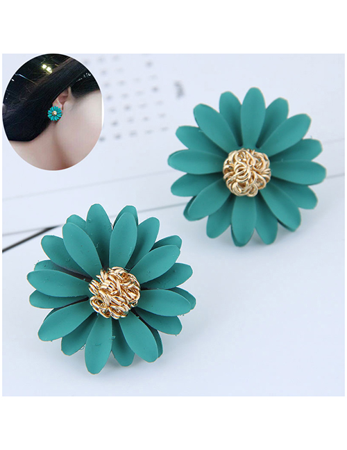 Fashion Green Metal Flower Earrings