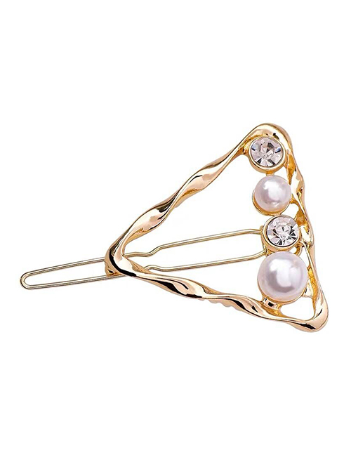 Fashion Gold Metal Pearl Diamond Hair Clip (triangle)