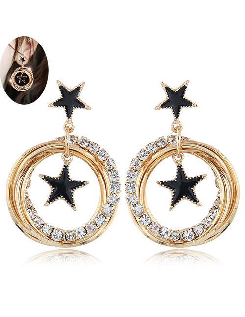 Fashion Gold Flash Diamond Five-pointed Star Multi-circle Earrings