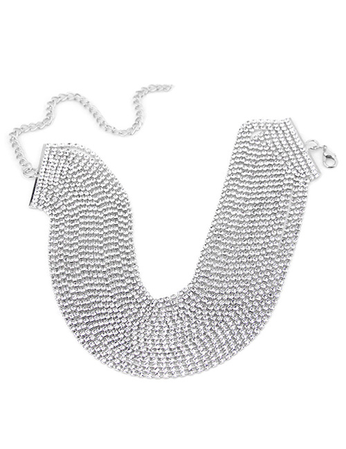 Fashion Silver Metal Flash Drill Multi-layer Necklace
