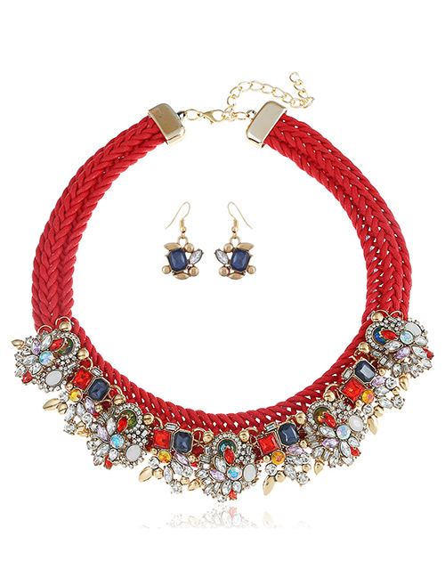 Fashion Red Full Diamond Decorated Jewelry Sets