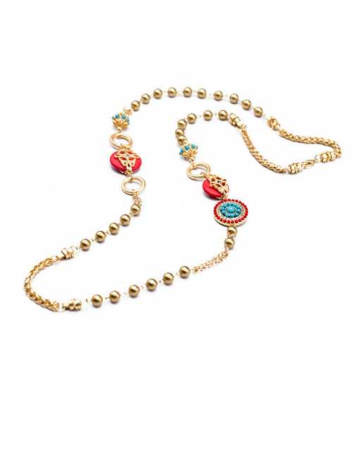 Fashion Gold Color+red Round Shape Decorated Necklace
