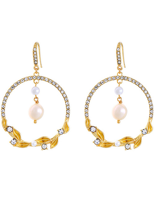 Fashion Gold Color Full Diamond Decorated Round Earrings