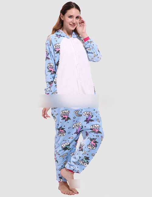 Fashion Blue+white Horse Pattern Decorated Jumpsuit(for Adult)