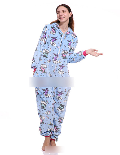 Fashion Blue Horse Pattern Decorated Jumpsuit(for Adult)