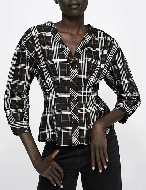 Fashion Black Grids Pattern Decorated Shirt