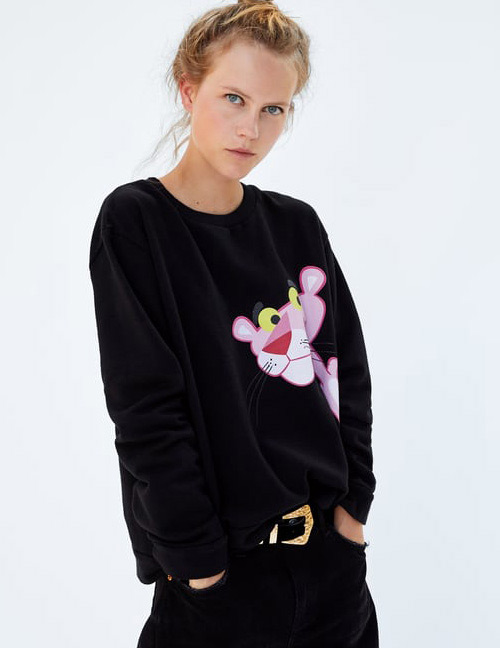 Fashion Black Round Neckline Design Simple Sweatshirt