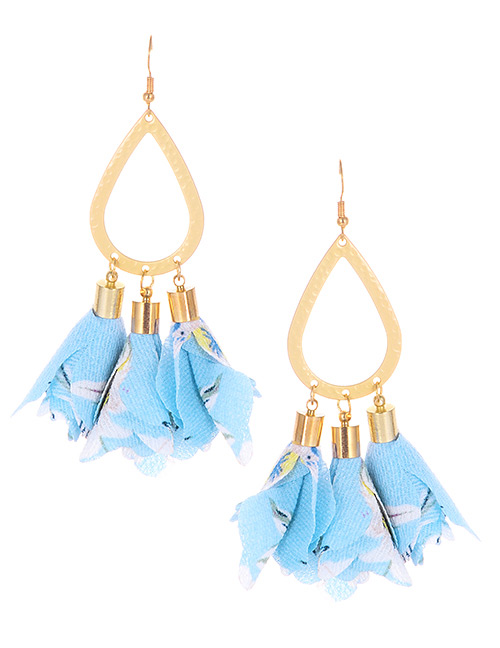 Fashion Blue Waterdrop Shape Decorated Flower Earrings