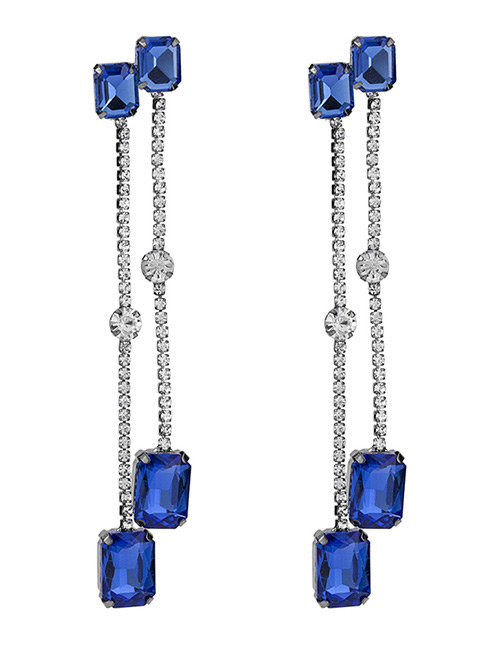Fashion Blue Square Shape Decorated Earrings