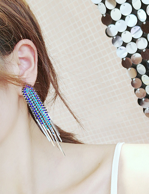 Fashion Multi-color Full Diamond Decorated Tassel Earrings