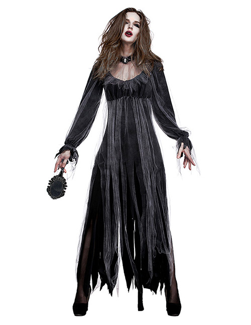 Fashion Black Pure Color Decorated Cosplay Costume