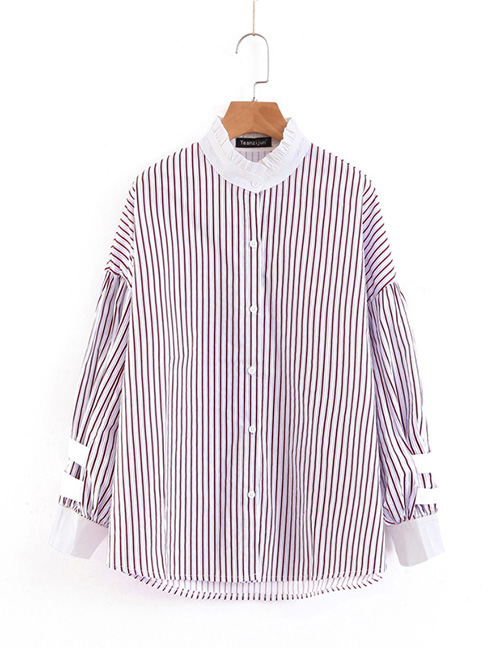 Fashion Purple Stripe Pattern Decorated Shirt