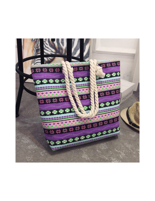 Fashion Purple Fower Pattern Decorated Bag