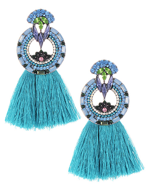 Fashion Blue Geometric Shape Decorated Short Tassel Earrings
