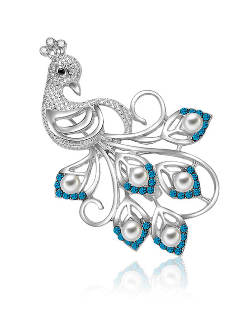 Fashion Silver Color+blue Peacock Shape Decorated Brooch