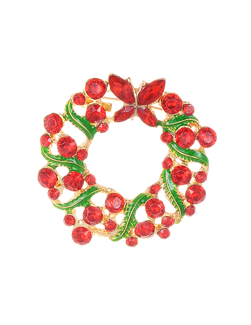 Fashion Red+green Flower Shape Decorated Brooch