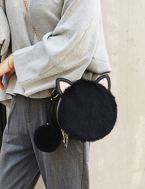 Fashion Black Cat Ear Shape Decorated Shoulder Bag