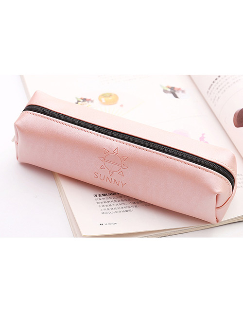 Simple Pink Pure Color Decorated Pencil Bag