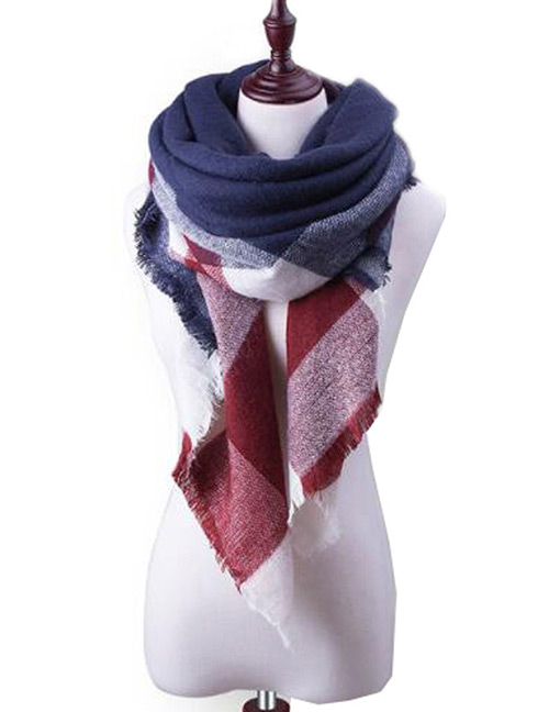 Fashion White+claret Red Grid Pattern Decorated Scarf