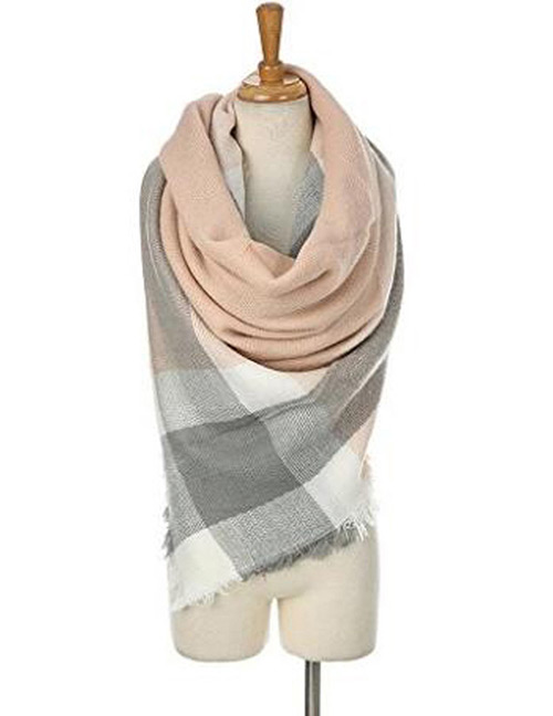 Fashion Pink Grid Pattern Decorated Scarf